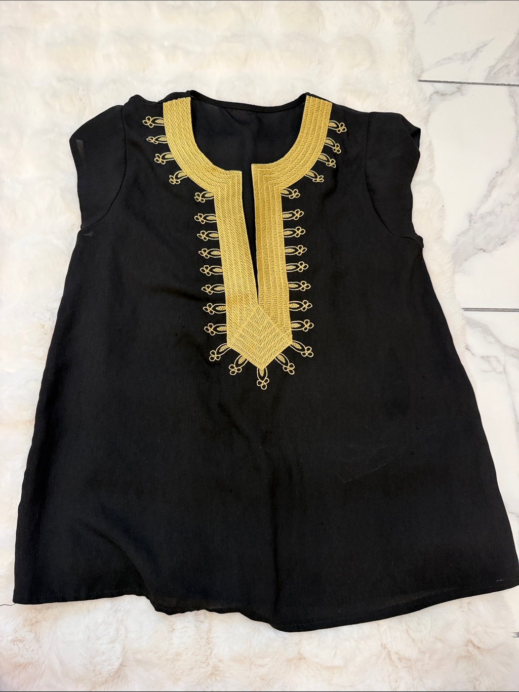 Black Tank Top With Gold Embroidered Yoke